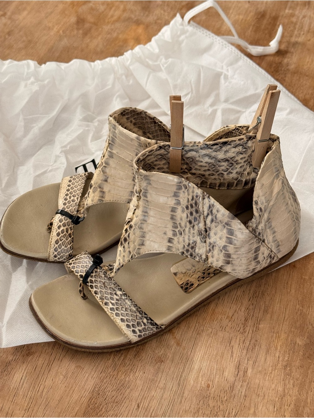 Donald J. Pliner Beige Snake-Print Gladiator Wedge Sandals
